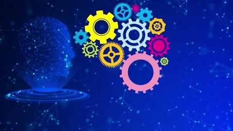Artificial intelligence, augment reality, brain wheel, ideas, gears Vídeo Stock 144857390
