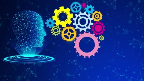 Artificial intelligence, augment reality, brain wheel, ideas, gears Vídeo Stock 144857391