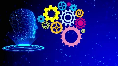 Artificial intelligence, augment reality, brain wheel, ideas, gears Vídeo Stock 144857392