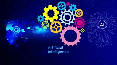 Artificial intelligence, augment reality, brain wheel, ideas, gears Vídeo Stock 144857420