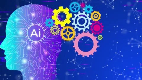 Artificial intelligence, augment reality, brain wheel, ideas, gears Stock Footage