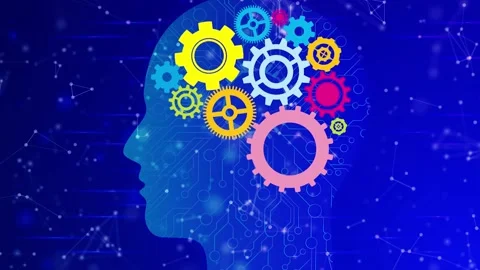 Artificial intelligence, augment reality, brain wheel, ideas, gears Vídeo Stock 144857443