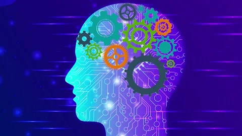 Artificial intelligence, augment reality, brain wheel, ideas, gears Vídeo Stock 144857447