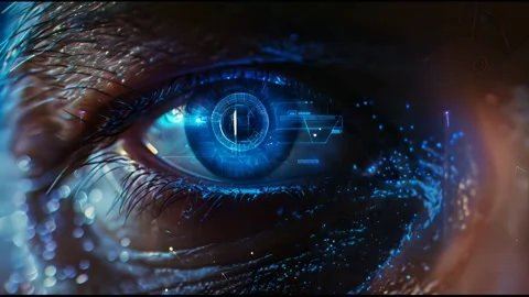 An artificial intelligence, augmented reality interface for deep blue male .. Stock Footage 275240364