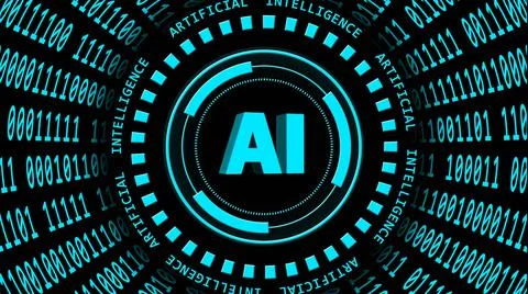 Artificial Intelligence background - binary code arranged in cylinder shape Illustrazione stock