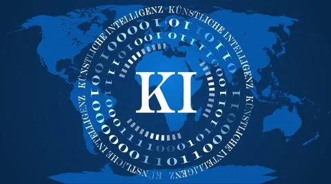 Artificial Intelligence background - circles of binary code with letters Stockillustratie