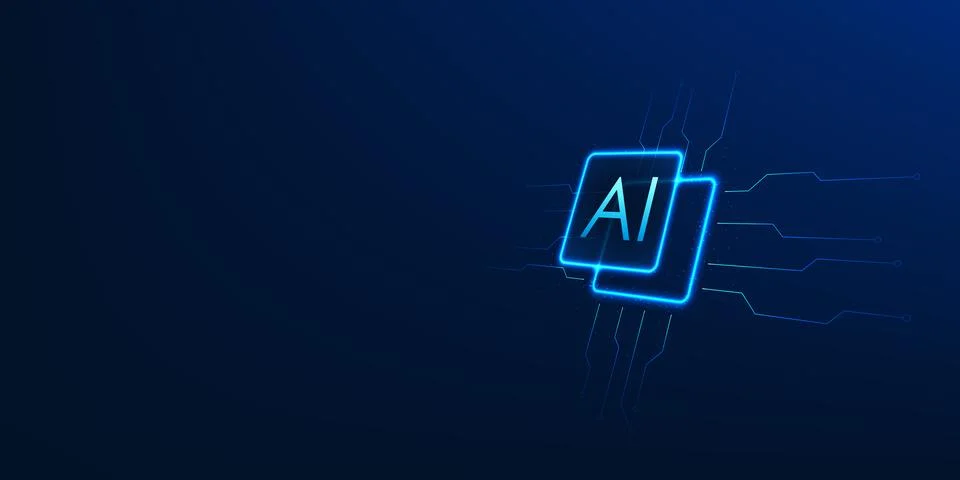 Artificial intelligence background featuring an AI microchip connected with.. 스톡 일러스트