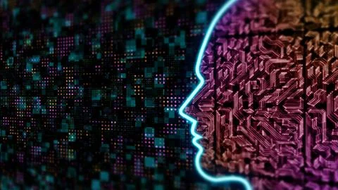 Artificial intelligence background with human face in circuit Stock Illustration