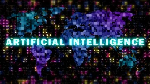 Artificial intelligence background with world map Illustrazione stock