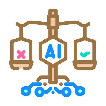 Artificial intelligence balancing ethics, bias, and justice system Stock Illustration