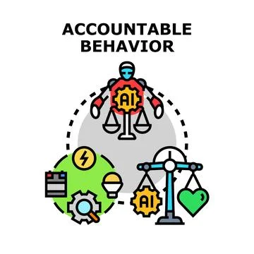 Artificial intelligence balancing ethics, responsibility, and data management 库存插图