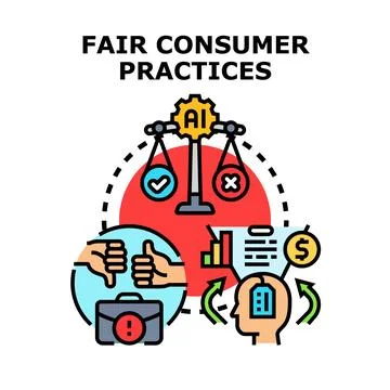 Artificial intelligence balancing fair consumer practices concept Stock Illustration