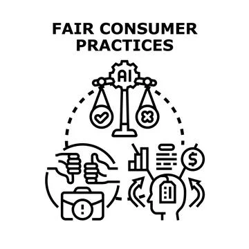 Artificial intelligence balancing fair consumer practices concept Stock Illustration