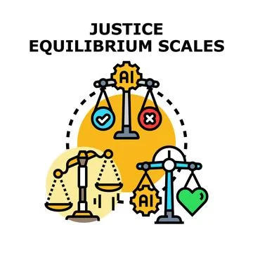 Artificial intelligence balancing justice, equilibrium, and ethics concepts Stock Illustration