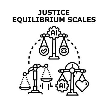 Artificial intelligence balancing justice, equilibrium, and ethics concepts Stock Illustration