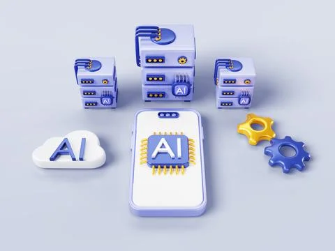 Artificial intelligence banner 3d render. Concept of innovation technologies Stock Illustration