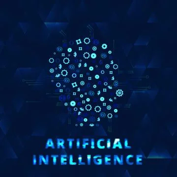 Artificial Intelligence banner with face decoration and creative letters. AI Stock Illustration