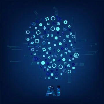 Artificial Intelligence banner with face decoration and creative letters. AI  Stock Illustration