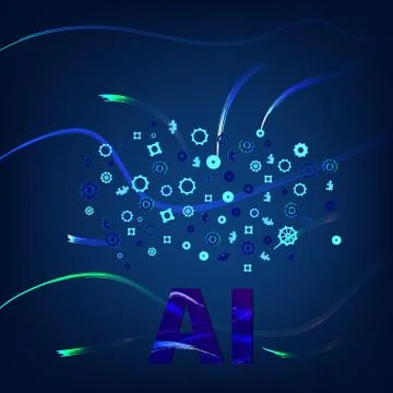Artificial Intelligence banner with gears and puzzles decoration and creative Stock Illustration
