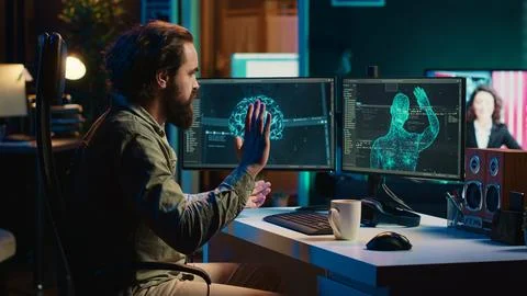 Artificial intelligence becoming sentient, flustering admin spamming keyboard 스톡 사진