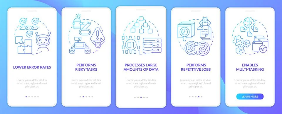 Artificial intelligence benefits blue gradient onboarding mobile app screen Stock Illustration