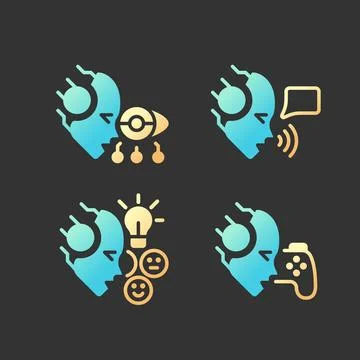 Artificial intelligence benefits gradient glyph icons set with lineart 스톡 일러스트