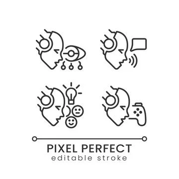 Artificial intelligence benefits pixel perfect linear icons set 스톡 일러스트
