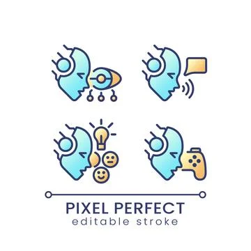 Artificial intelligence benefits pixel perfect color gradient icons set Stockillustratie