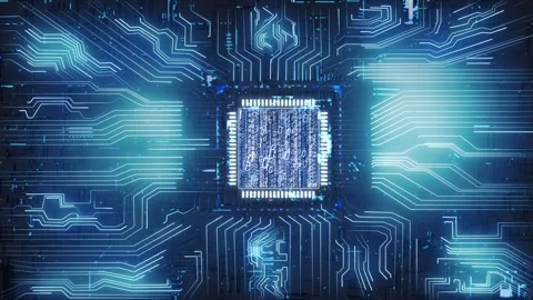 Artificial intelligence big data computer CPU chip circuit board background Stock Footage 159773708