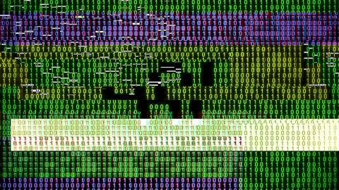 Artificial intelligence binary animation with digital matrix flow Stock Footage 321417690