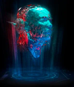 Artificial intelligence binary code forming face with headphones Stock Illustration