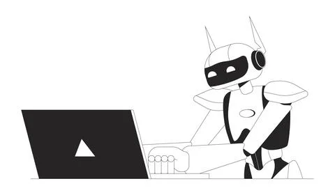 Artificial intelligence black and white 2D line cartoon character Illustrazione stock