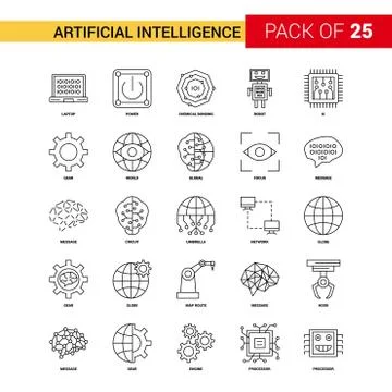 Artificial Intelligence Black Line Icon - 25 Business Outline Icon Set Illustrazione stock