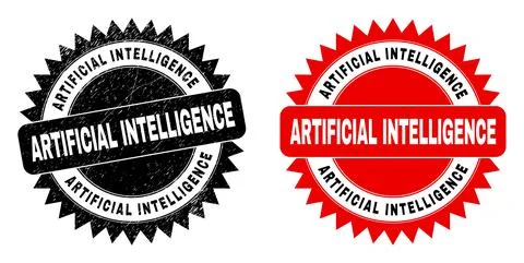 ARTIFICIAL INTELLIGENCE Black Rosette Stamp Seal with Unclean Texture Stock Illustration