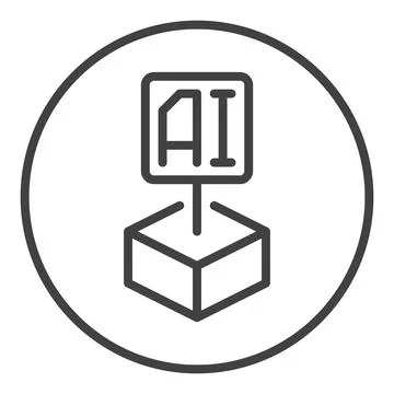 Artificial Intelligence Block vector AI technology linear round icon or symbo Stock Illustration