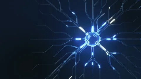 Artificial Intelligence Blue Glowing Neuron Cell, Neural Network Synapse Pulse Stock Footage 346415825