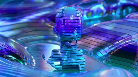 Artificial intelligence, blue metal diamond head. Neural network. The head of Stock Footage 234314280
