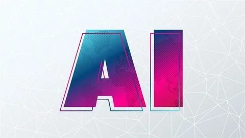 Artificial intelligence. Blue pink gradient AI symbol with world map Stock Illustration
