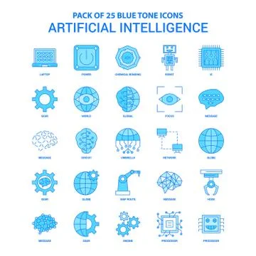 Artificial Intelligence Blue Tone Icon Pack - 25 Icon Sets Illustrazione stock