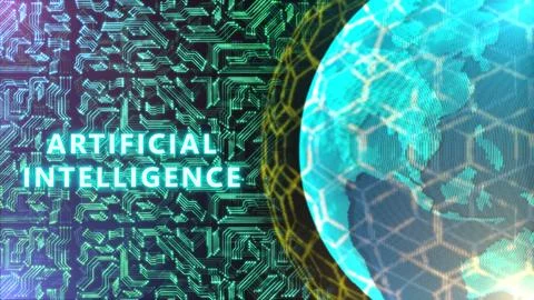 Artificial intelligence with blur world and bright circuit lines Stock Illustration