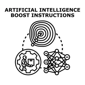 Artificial intelligence boosting instructions and neural network 스톡 일러스트