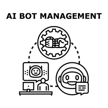 Artificial intelligence bot management and automation concept Illustrazione stock