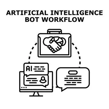 Artificial intelligence bot workflow collaborating with human 스톡 일러스트
