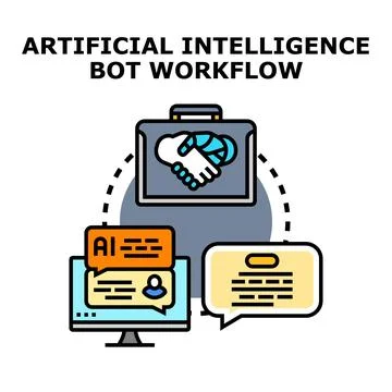 Artificial intelligence bot workflow collaborating with human Stock Illustration