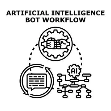 Artificial intelligence bot workflow process automation concept Stock Illustration