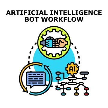 Artificial intelligence bot workflow process automation concept 库存插图
