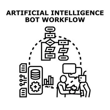 Artificial intelligence bot workflow process automation concept Stock Illustration