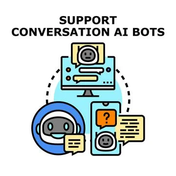 Artificial intelligence bots providing digital conversation support Stock Illustration