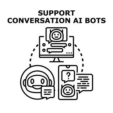 Artificial intelligence bots providing digital conversation support Stock Illustration