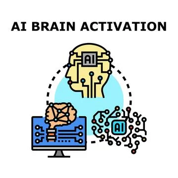 Artificial intelligence brain activation and development concept 库存插图